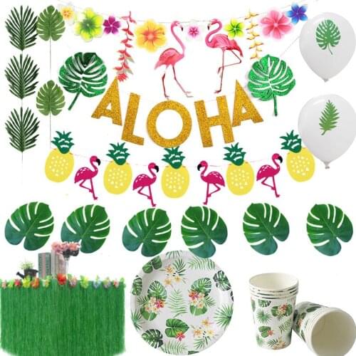 Hawaii Tableware Party Decor Tropical Summer Palm Leaf Balloons Artificial Flowers Wedding birthday Luau Aloha Party Supplies