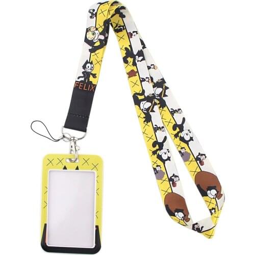 JF0024 Cute Cat Card Cover Lanyard Neck Strap Rope For Cell Phone ID Card Badge Holder With Keychain Keyring