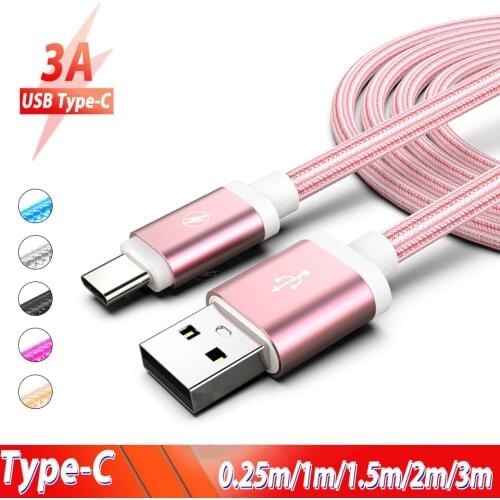 Nylon Type C USB Cable 1.5m 3m Fast Charging for Samsung S10 S10+ Tipo C Cord for Huawei P30 P20 lite Oneplus 7 pro USB C Kabel