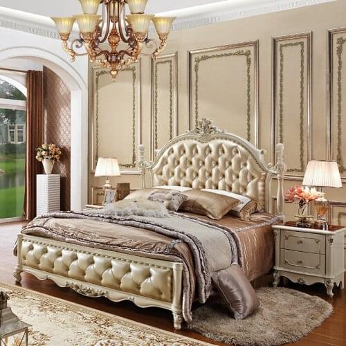 Baijia Huiou bed 1.8m Princess Bed French bedside top grade pearlescent cowhide soft double bed 339