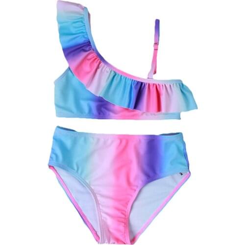 Two Piece Baby Children Girls Swimwear Sleeveless Off Shoulder Ruffle Baby Infant Toddler Summer Swimsuits Bikini Sets 1-6T
