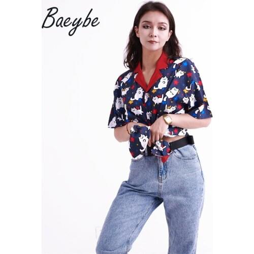 Summer Rainbow cat blouses tops anime cartoon hawaiian Office shirts for women crop dropshipping wholesale free shipping