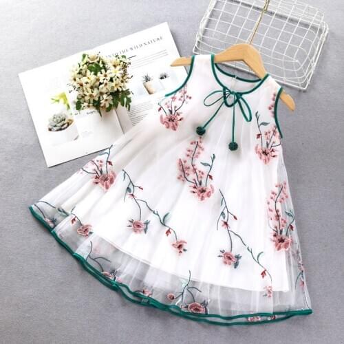 Korean Style Princess Dress 2020 New Embroidered Girls Party Dress Sleeveless Girls Beach Dress DT032