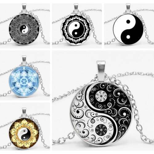 Fashion Astrology Glass Pendant Women Long Necklace Creative Handmade Jewelry Yinyang Skulls Wicca Mens Gift Jewelry Choker