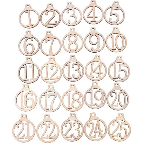 25pcs Christmas Calendar 1-25 Wooden Christmas Advent Calendar Gift Tags Number Home Party Christmas Decorations Advent Calendar