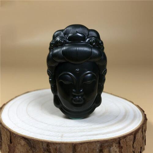 Xinjiang and TianYu a fine material tower county taqing jade black jade Yuyin Guanyin Yuyin Yusa pendant view of the hanging hea