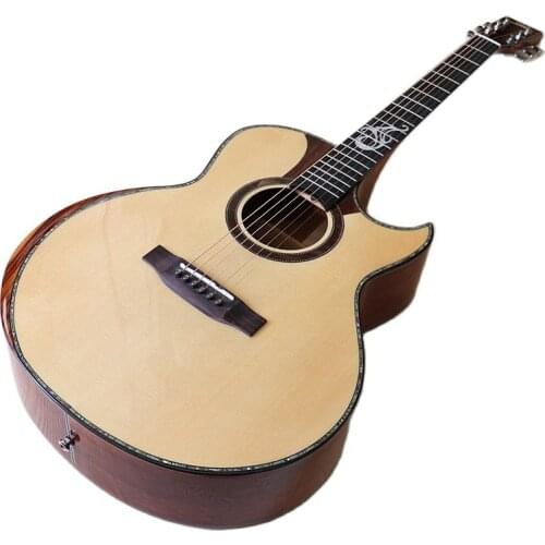 Professional acoustic guitar full solid wood 41 inch guitar sharp angel high gloss 6 string folk guitar with radian corner