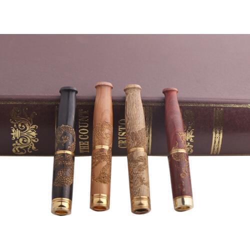 Carved Wood Solid Wood Pipe Cigarette Holder Filter Smoking Pipes Portable Creative Tobacco Pipes Detachable Smoke Mouthpiece