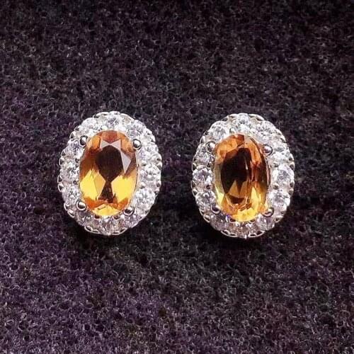 Natural real citrine oval style stud earring 4*6mm 0.45ct*2pcs gemstone 925 sterling silver Per jewelry Fine jewelry X21729