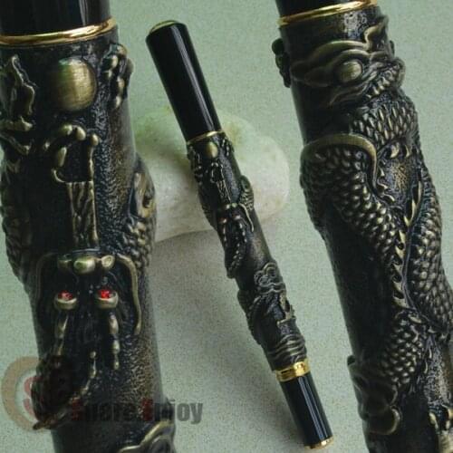ROLLER BALL PEN JINHAO 41 ANTIQUE BRASS WITH DRAGON EMBOSSMENT CRYSTAL