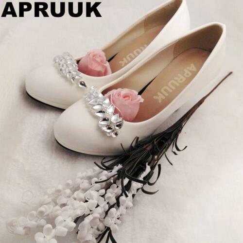 Crystal silver rhinestones white wedding pumps shoes women high heeled platforms white bridesmaids party dress pumps shoe