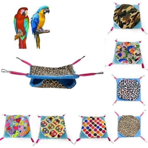 Warm Double Layer Cartoon Print Parrot Hamster Hammock Squirrel Sugar Glider Hanging Sleeping Bed Cage Bird Small Pet Supply