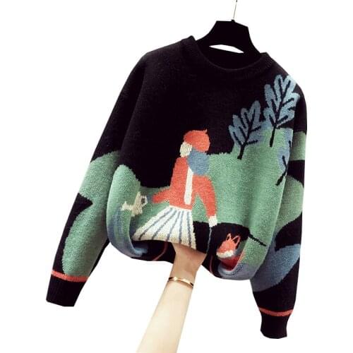 Spring womens sweaters 2021 women autumn knit sweaters pullovers tops Long sleeve loose printed Elasticity warm sweaters Female
