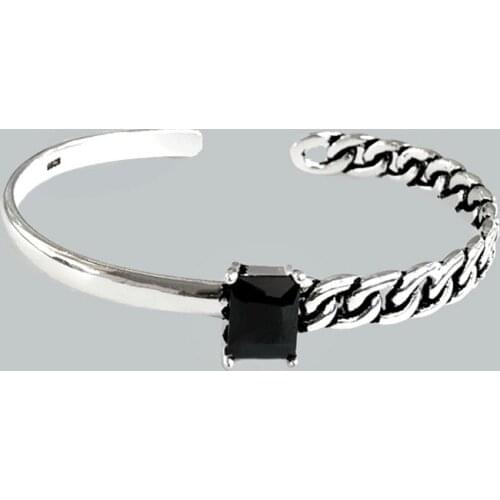 925 Sterling Silver Jewelry Black Zircon Irregular Twisted Thai Silver Cuff Bracelets & Bangles