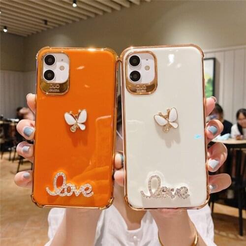 3D Butterfly Diamond Love Camera Protection Plating Soft Phone Case for Iphone 11 Pro 7 8 Plus X XS XS MAX SE 2020 Back Cover