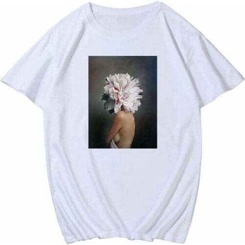 New Harajuku Aesthetics Tshirt Sexy Flowers Feather Print Short Sleeve Tops Tees Summer Fashion Kawaii Casual 2020 Lady T-Shirt