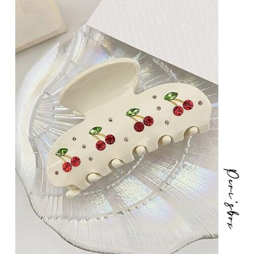 PerisBox French Trendy Rhinestone Cherry Acetic Acid Hair Clips For Women Cute Elegant Fruit Hairpins Hair Accessories Jewelry