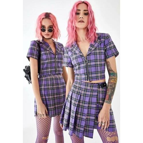 Summer womens 2 piece outfit short Pleated skirt set Short Sleeve Pockets Buttons Crop Top Streetwear