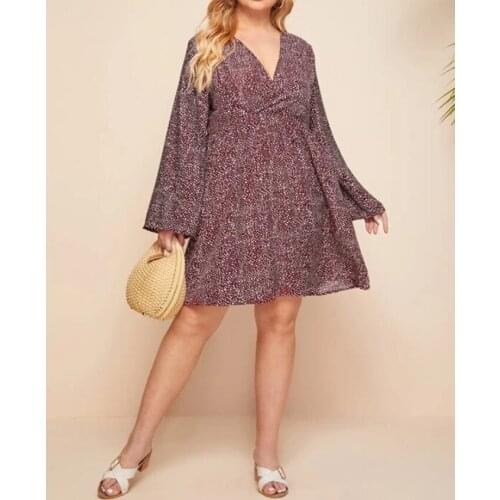 Women Fashion V-neck Print Plus size Dress Stylish Long Sleeve Loose Dress Autumn Winter Female Outfits 2020 New Hot Oversize