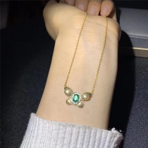 Jewelry 925 sterling silver inlaid Natural emerald pendant Female necklace supports detection fashion