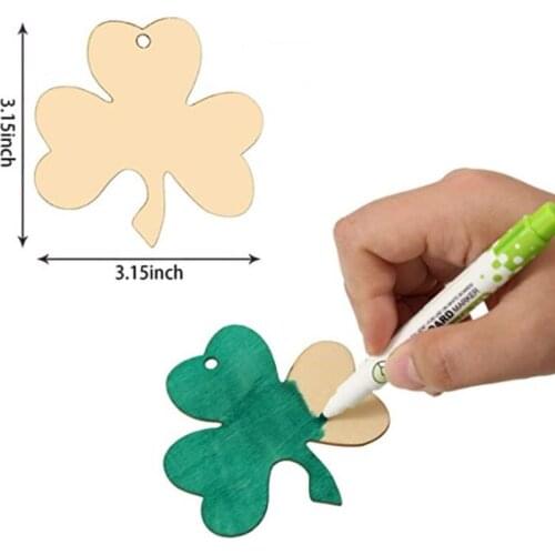 10pcs 8cm St. Patricks Day Wood Shamrock Cutouts Clover Shape DIY Making Crafts Hanging Adornments St. Patricks Party Decoration