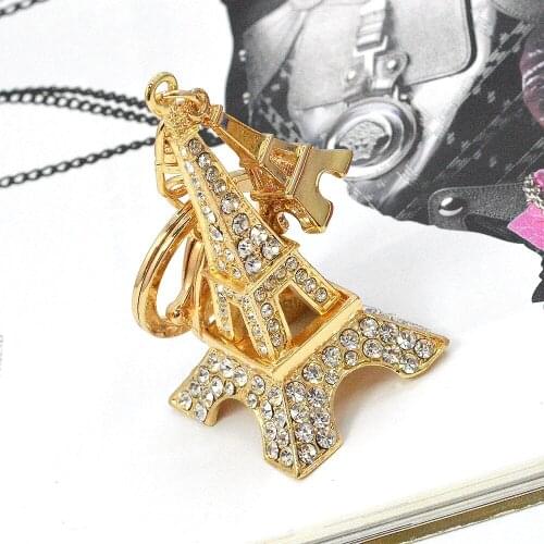 2016 Fashion Eiffel Tower crystal women Keychain Bag Pendant alloy key chain ring holder fashion jewelry accessories KC809