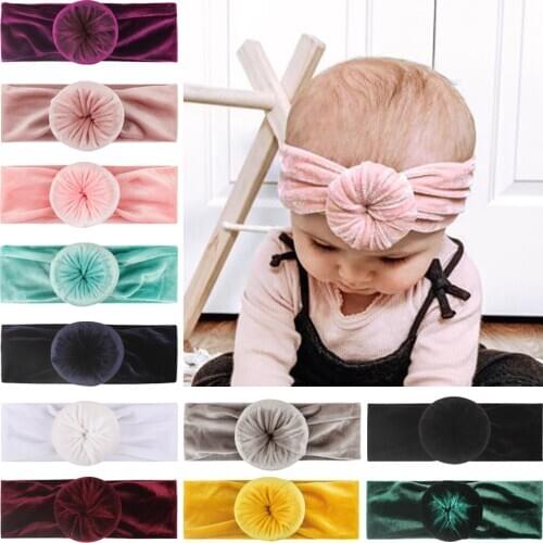 2021 New Headband Fashion Girls Boys Round Knot Velvet Headbands Elastic Wide Hair Bands Kids Turban Round Hair Accessories