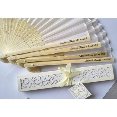 35 pcs Personalized Engraved Luxurious Silk Fold hand Fan in Elegant Laser-Cut Gift Box +Party Favors/wedding Gifts+printing