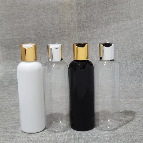 50pcs 200ml transparent round empty plastic body shampoo bottle with metal disc top cap,200ml PET refillable liquid soap bottles