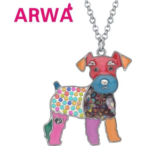 ARWA Enamel Alloy Schnauzer Dog Necklace Pendant Chain Choker Cute Animal Jewelry For Women Girls Pets Lovers Party Accessories