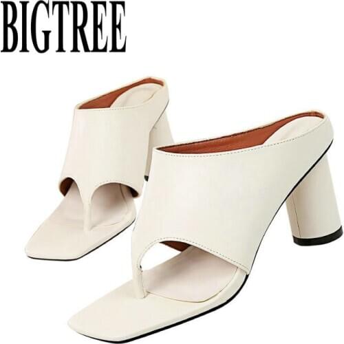BIGTREE 2020 Fashion Slip-on Lady Dress Shoes Womens Pumps High Heels Festival Party Formal Pumps Chunky Sandals Slippers Woman