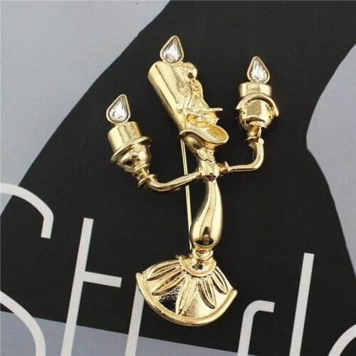 Movie Beauty Beast Candlestick Brooches Women New Fashion Shine Crystal Badge Pins Brand Men Jewelry Accessories Z147