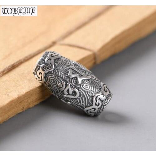 100% 925 Sterling Silver Tibetan Six Words Proverb Bead Tibetan Jewelry Findings Buddhist OM Mantra Loose Beads DIY Bracelet