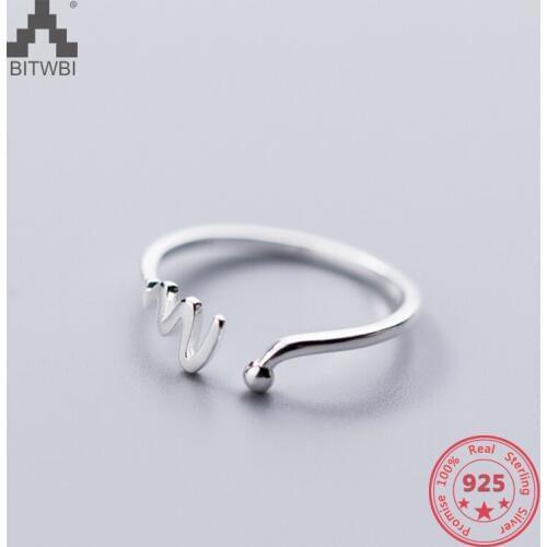Pure 925 Sterling Silver European American New Design Creative Concise Electrocardiogram (ecg) Open Ring Fine Jewelry