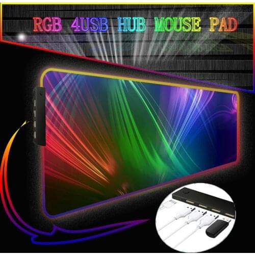 Colorful Lines LED Light RGB 4 Port USB Hub Mouse Pad Xxl Luminous Gaming Mouse Pad Computer Mousepad Desk Mat Mouse Pad Gamer