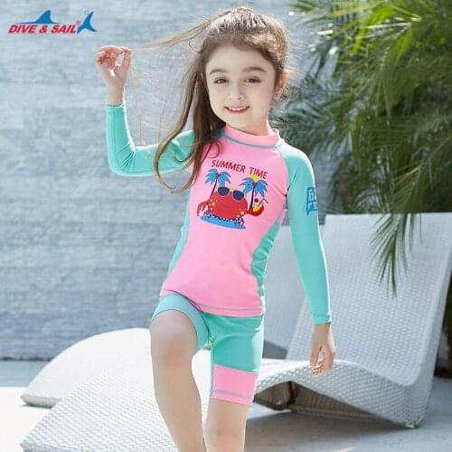 Childrens Rash Guards Long Sleeve Swimsuit Kids Bathing Suit Tankini Swimming Girl Toddler Children Boys Girls Split Print Crab