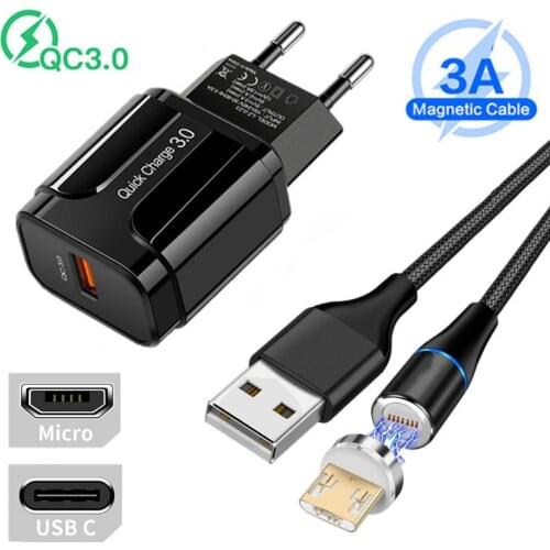 For Motorola G9 Plus G8 Play LG Velvet K51S QC 3.0 Fast Charger Micro USB Adapter Magnetic Type C Charge Cable Honor 9X 10X lite
