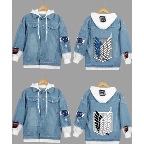 Men Denime Jacket Attack on Titan Jeans Jacket Scout Regiment Cosplay Denim Jacket Autumn Hooded Sweatshirt Outwear Coat