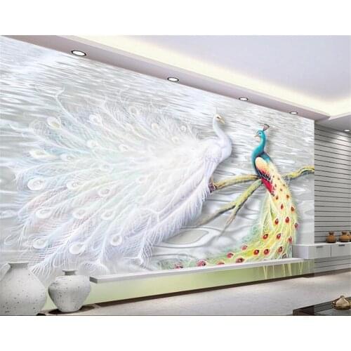 Beibehang papel pintado Custom white peacock photo wallpaper sofa interior decoration wallpaper for walls 3 d papel de parede