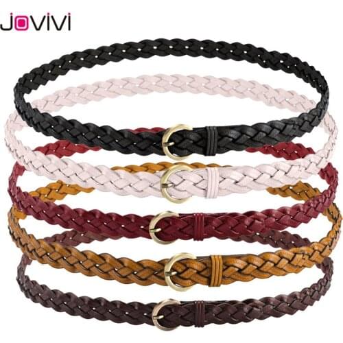 Jovivi 1x Genuine leather belt Woman Braided belts Cowskin thin Ladies Belts for Women Jeans Dress Fashion Belt Birthday Gift