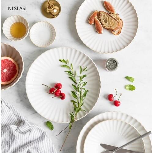 NLSLASI Japanese-style Solid color Ceramic Dinner Plate Bowl Dish Porcelain Dessert Dinnerware Steak Fruit Cake Plates