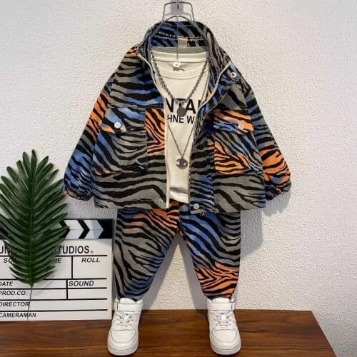Spring autumn fashion Leopard boys set kids outfits baby clothes coat + pants 2 pcs set children boutique outfits 2T to 12 Yrs