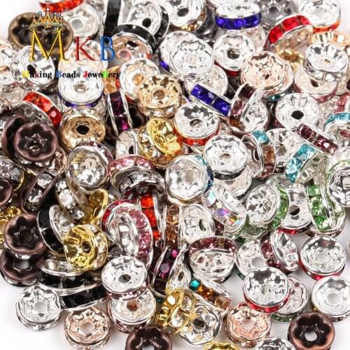 50pcs 6/8/10mm Assorted Rhinestone Crystal Rondelle Spacer Round Beads for Jewelry Making Diy Bracelets Necklace Accessories