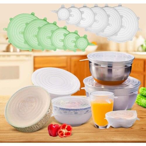 12pcs/Set Food Silicone Cover Reusable Silicone Stretch Lids For Cookware Bowl Reusable Stretch Lids Kitchen Accessories