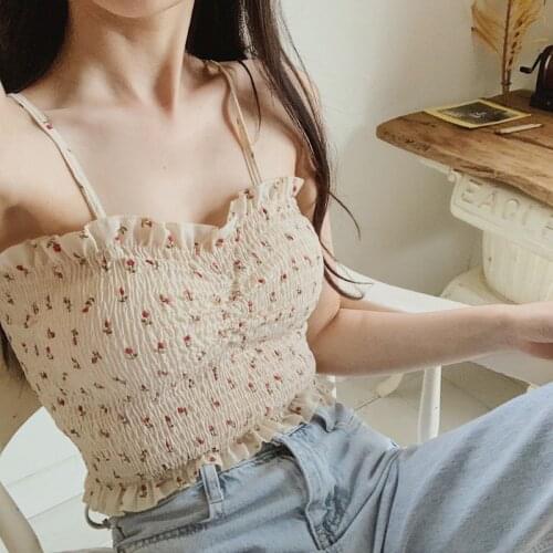 Camisole Sexy Women Summer Tops Collar Small Floral Wear Tub Short Bottoming White Black Tank Top Cute Vest Chic Clothes