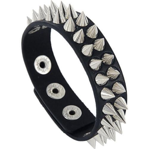 1PCS Unisex Metal Cone Stud Spikes Rivet PU Leather Biker Wristband Wide Cuff Punk Rock Bracelets Bangles For Women Men