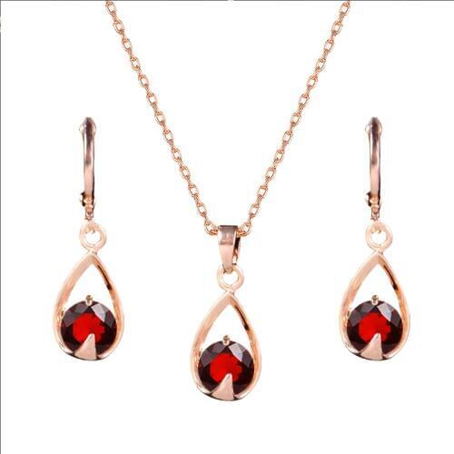MISANANRYNE Hot Wedding Jewelry Sets Womens Gold Color Red/White Waterdrop CZ Zircon Necklace Earrings