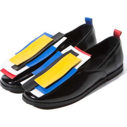 2020 New Fashion Patent Leather Designer Loafers Women Casual Slip On Flat Shoes Geometric Decoration Comfortable Flats