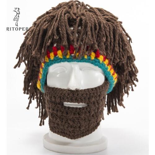 RITOPER Rasta Wig Beanie Mens Caps Handmade Crochet Winter Warm Hat Gorro Halloween Xmas Birthday Gifts Funny Party Balaclava