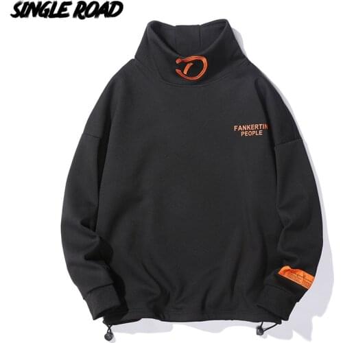 Single Road Mens Turtleneck Sweatshirt Men Winter Fleece Oversized Sweatshirts Japanese Streetwear Harajuku Hip Hop Hoodie Men